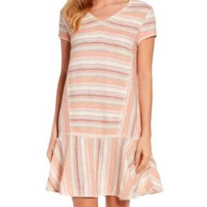 Anthropologie Caslon • Linen Striped V-Neck Tunic Flare Dress